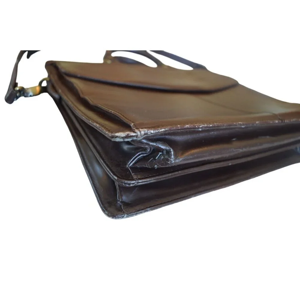 Vintage London Fog Brown Leather Briefcase Crossbody File Bag Document Holder